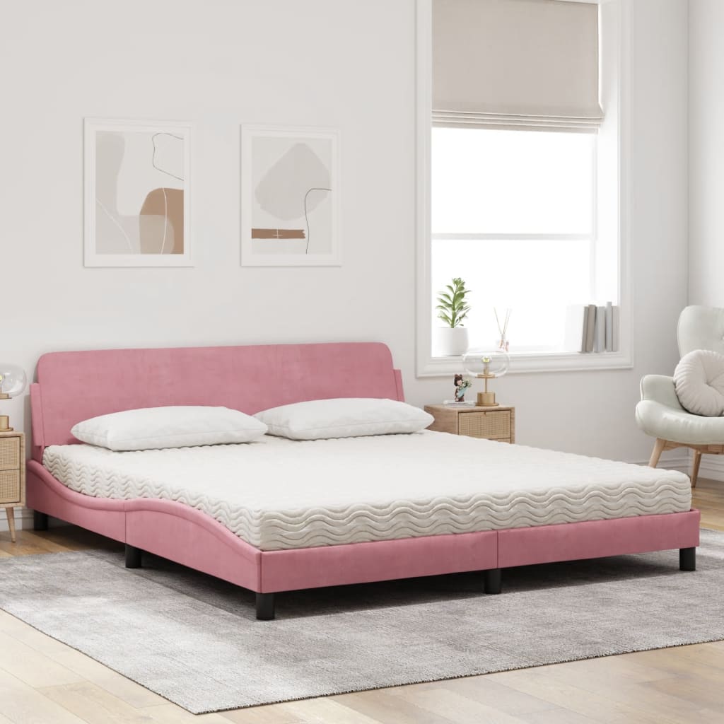 Cama com colchão dover 180x200 cm veludo rosa