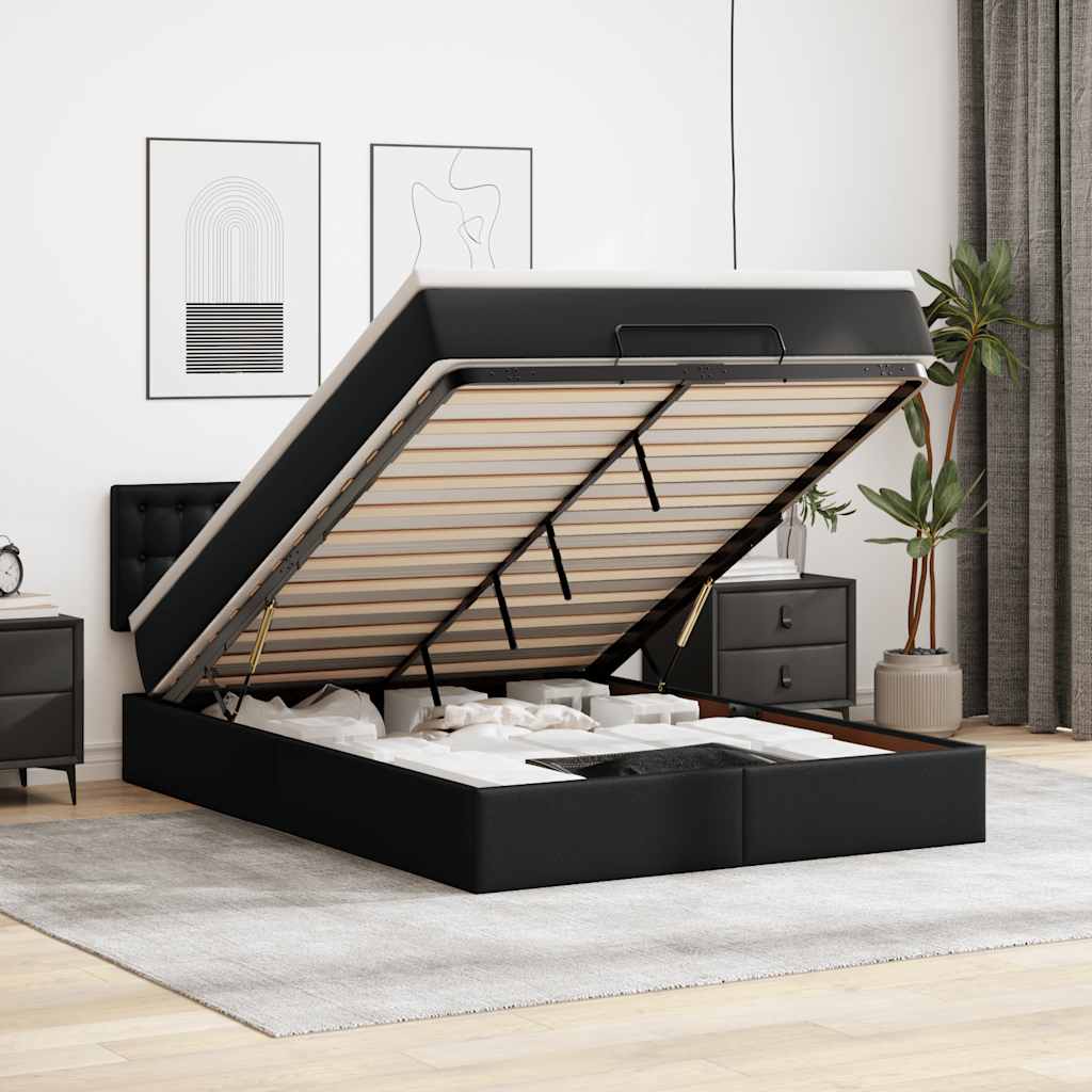 Estrutura de cama otomana com colchão 140x190 cm preta