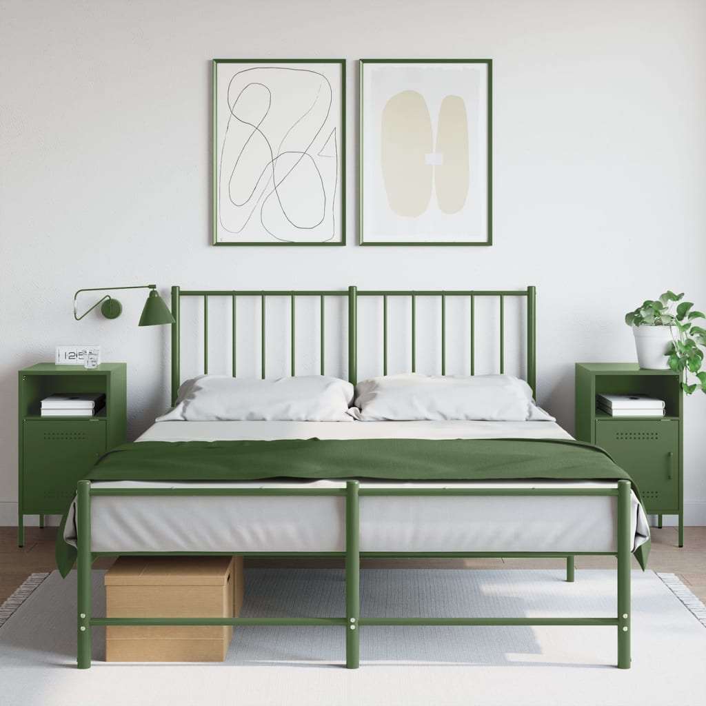 Mesas de cabeceira 2 pcs 36x39x68 cm aço verde-azeitona