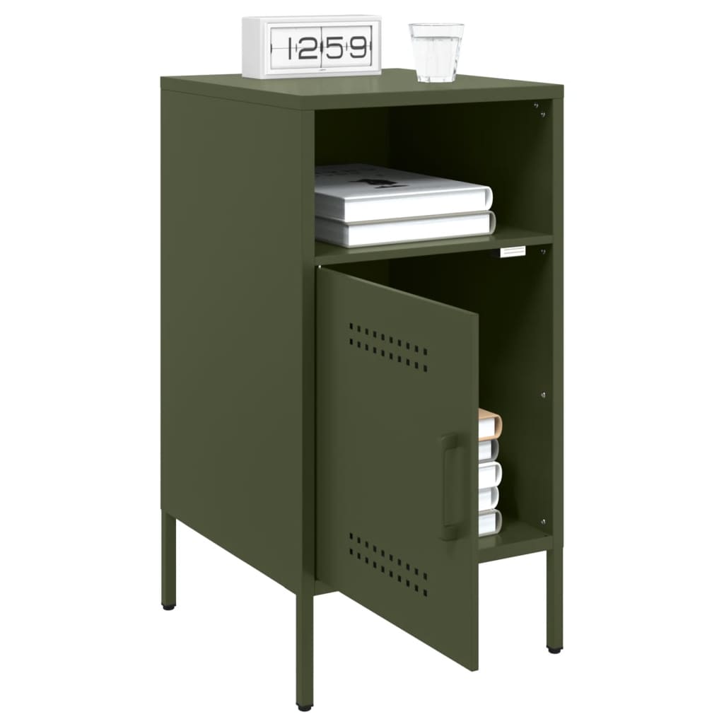 Mesas de cabeceira 2 pcs 36x39x68 cm aço verde-azeitona