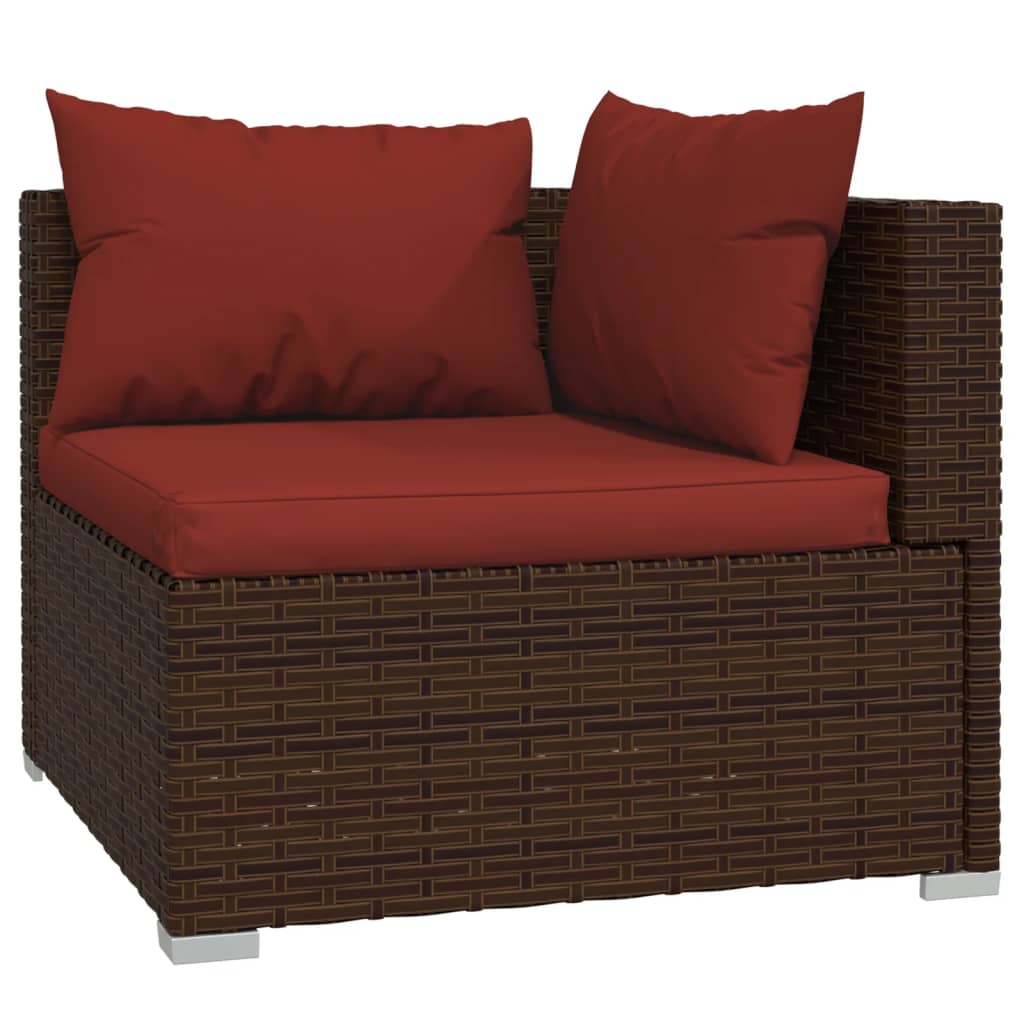 10 Pcs conjunto lounge jardim c/ almofadões vime PE castanho