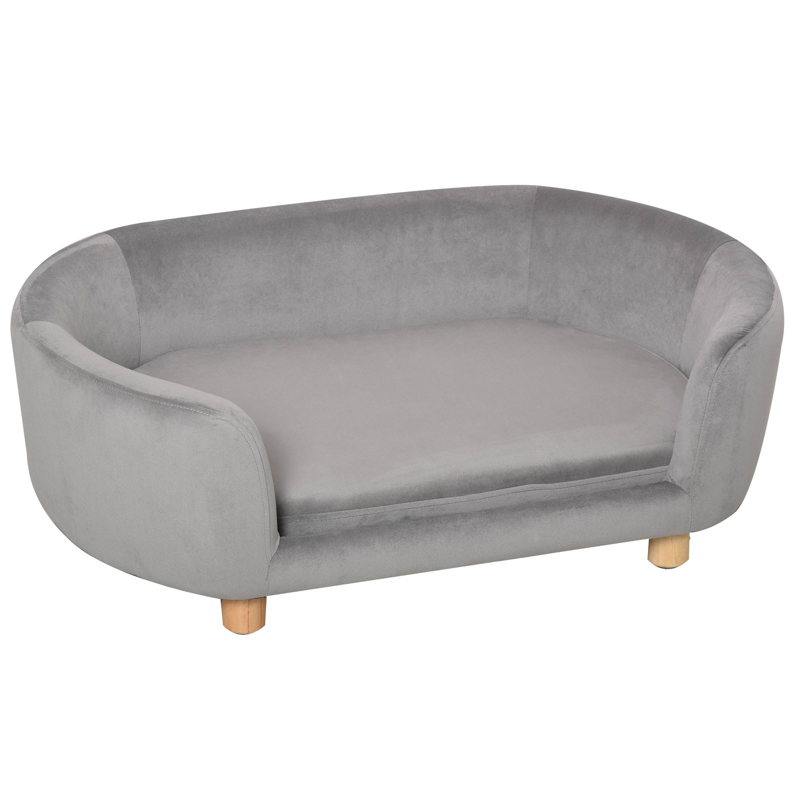 Sofá para cães pequenos com pés de madeira almofada removível e capa lavável 86x55x33 cm cinzento claro