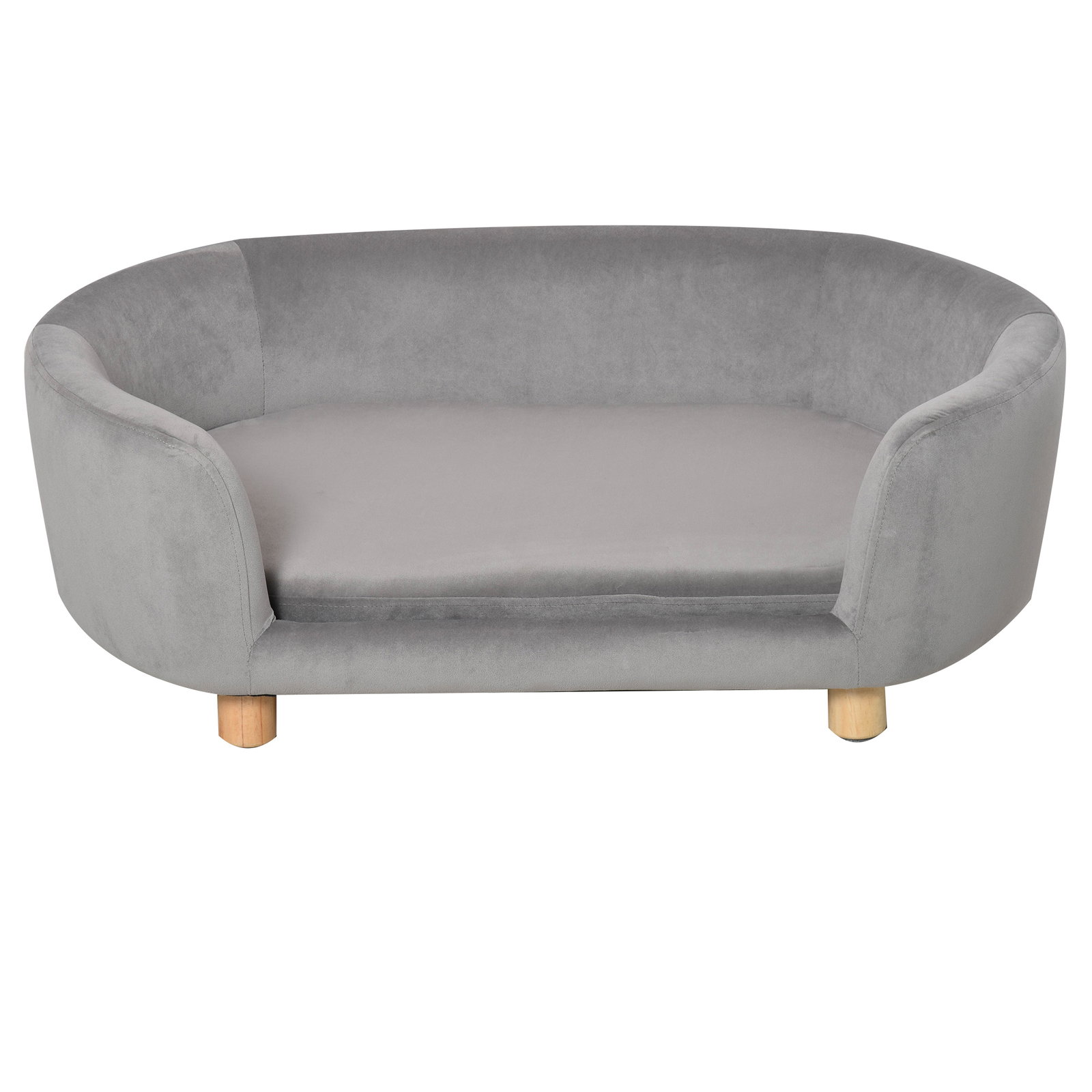 Sofá para cães pequenos com pés de madeira almofada removível e capa lavável 86x55x33 cm cinzento claro
