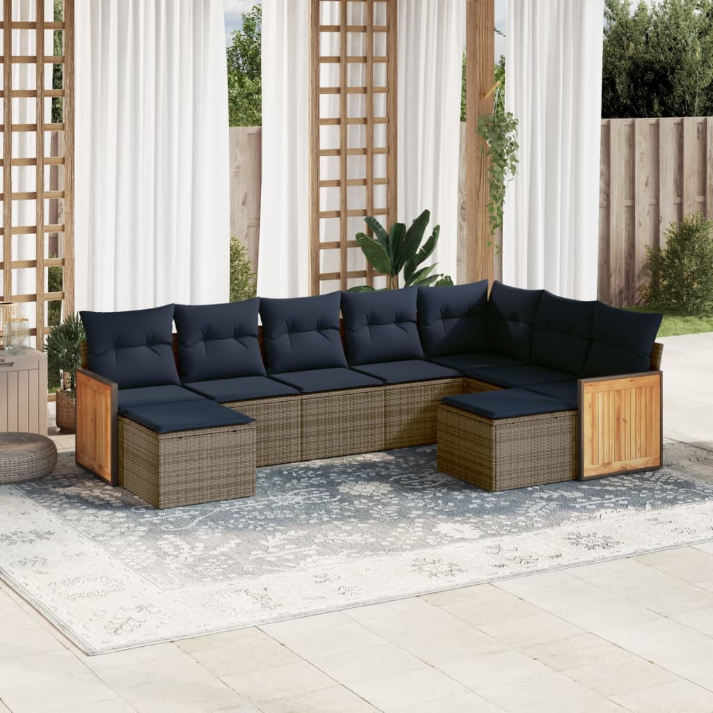 Conjunto de sofá de jardim de 9 peças com almofadas em rattan sintético cinza