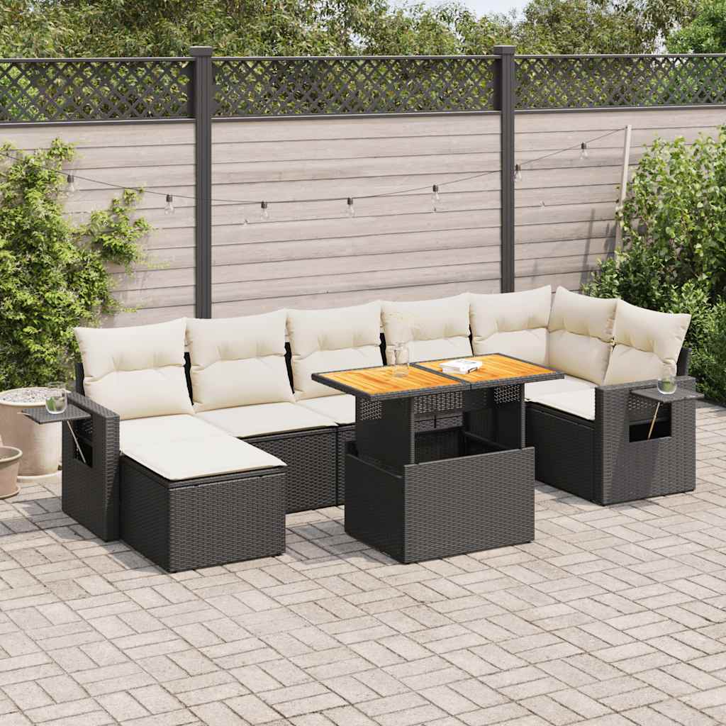 8 Pcs conjunto sofás de jardim com almofadões vime PE preto