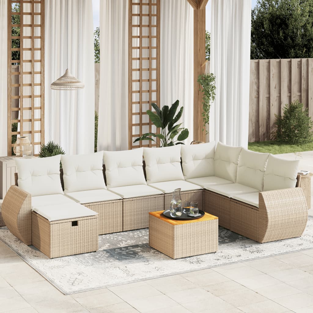 9 Pcs conjunto de sofás p/ jardim com almofadões vime PE bege