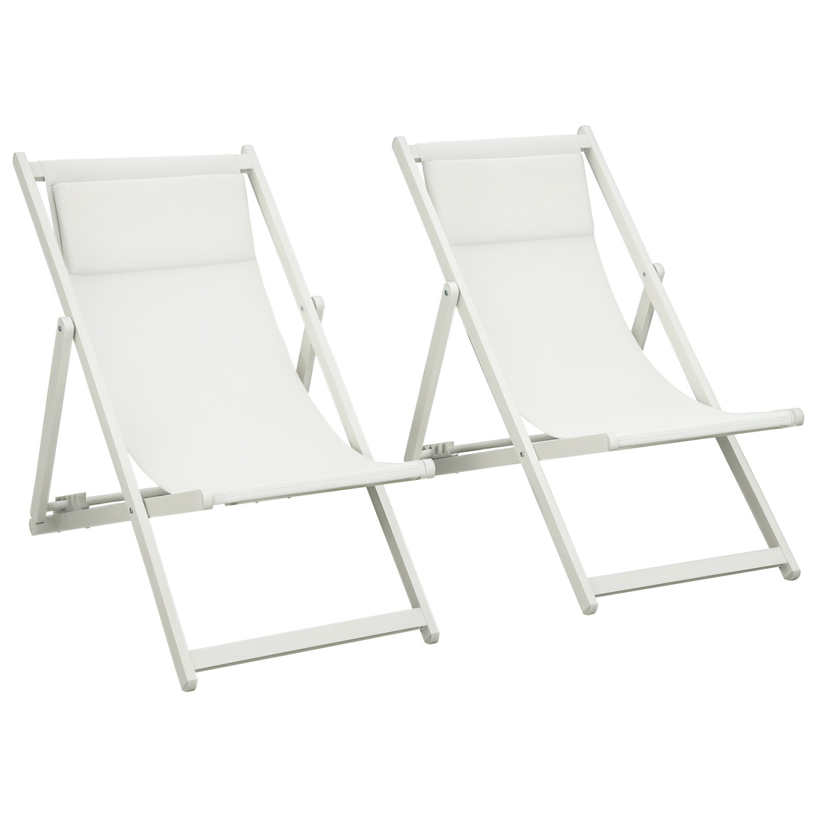 Conjunto de 2 espreguiçadeiras dobráveis de alumínio com encosto ajustável em 5 posições e apoio de cabeça 60x100x85 cm branco