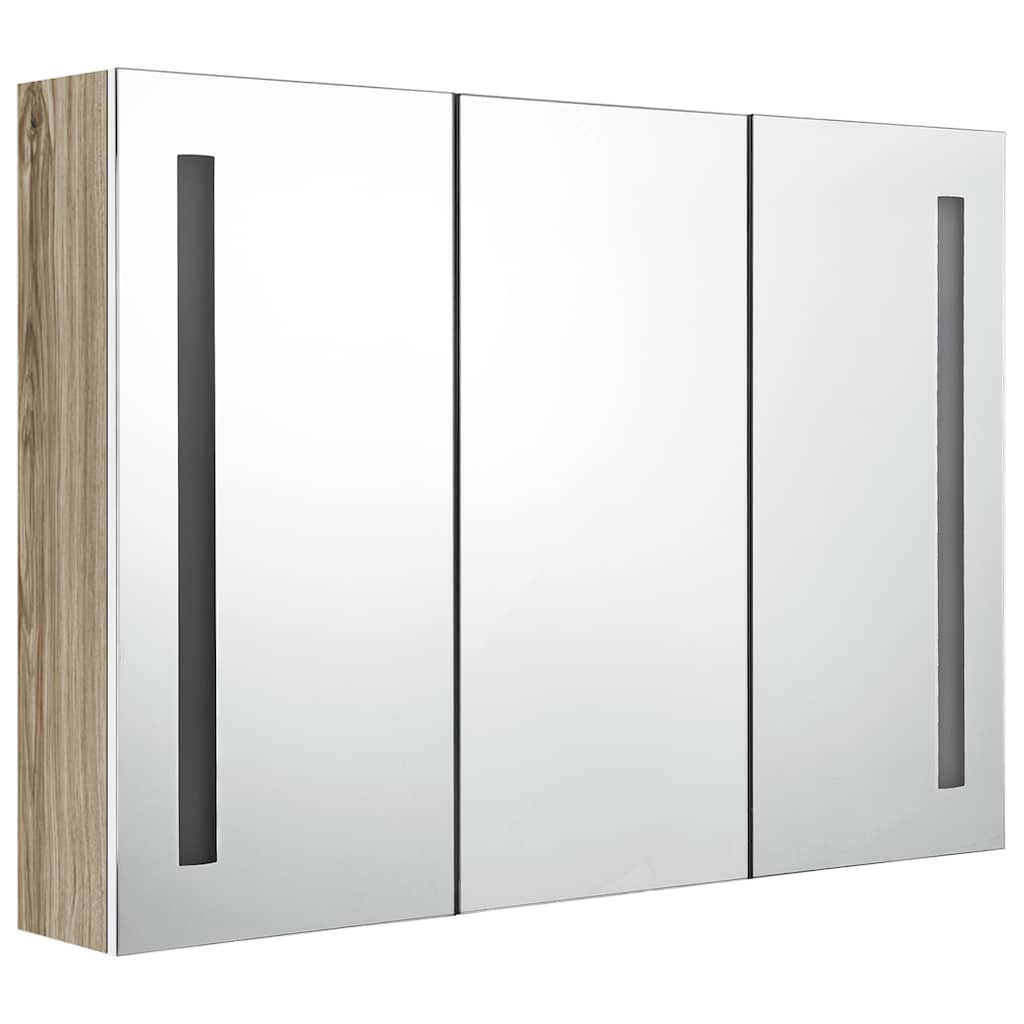 Armário espelhado casa de banho LED 89x14x62 cm branco/carvalho