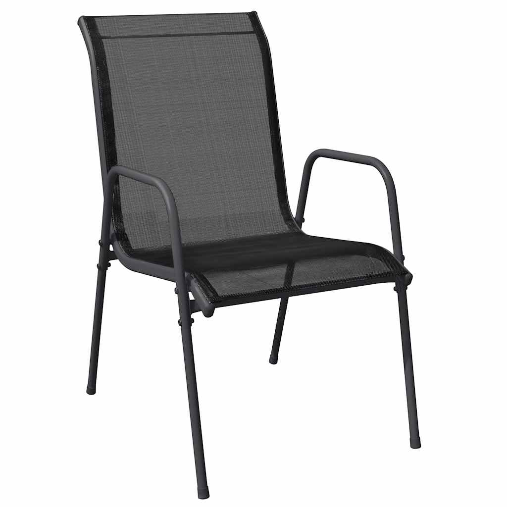 7 Pcs conjunto de jantar para jardim aço e textilene preto