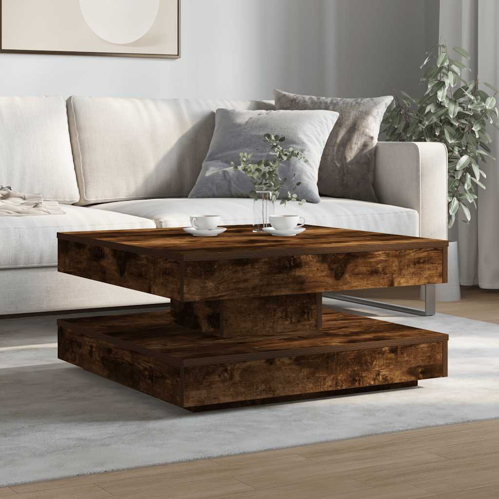 Mesa de centro rotativa a 360graus 70x70x34,5cm carvalho fumado