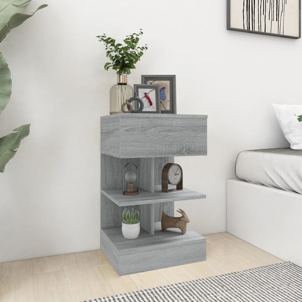 Mesa cabeceira 2pcs 40x35x65cm derivado madeira cinzento sonoma