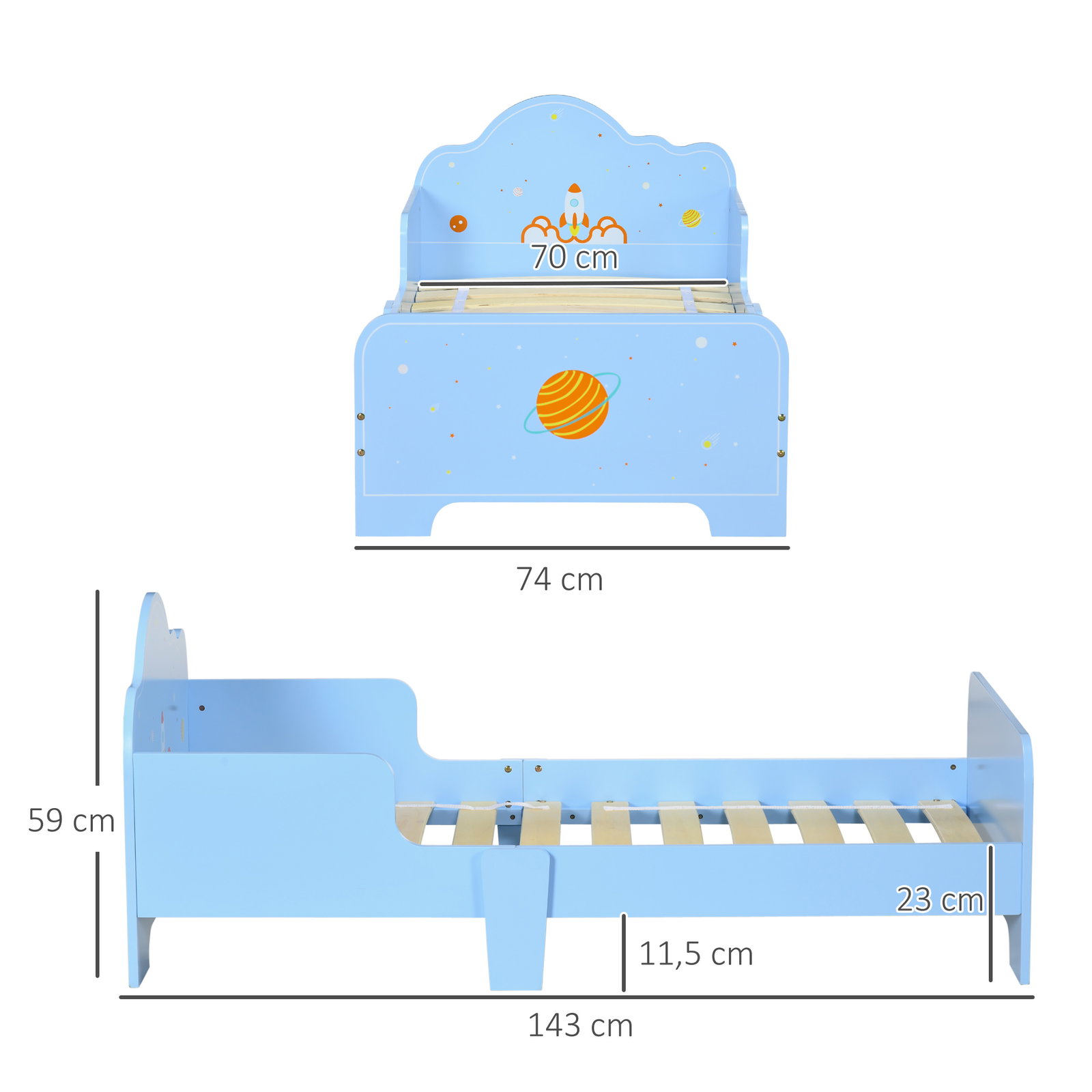 Cama para crianças de 3-6 anos 143x74x59cm cama infantil de madeira com barreiras de proteção azul