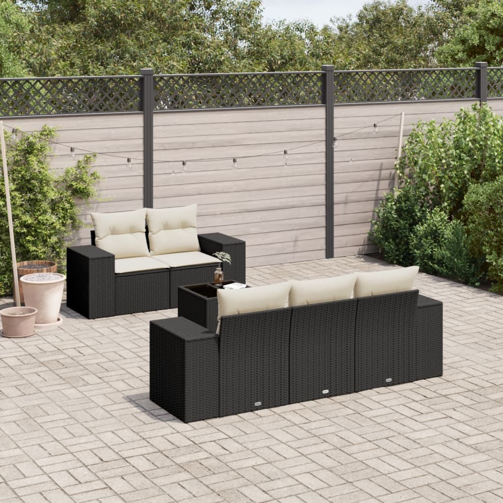 6 Pcs conjunto sofás de jardim c/ almofadões vime PE preto
