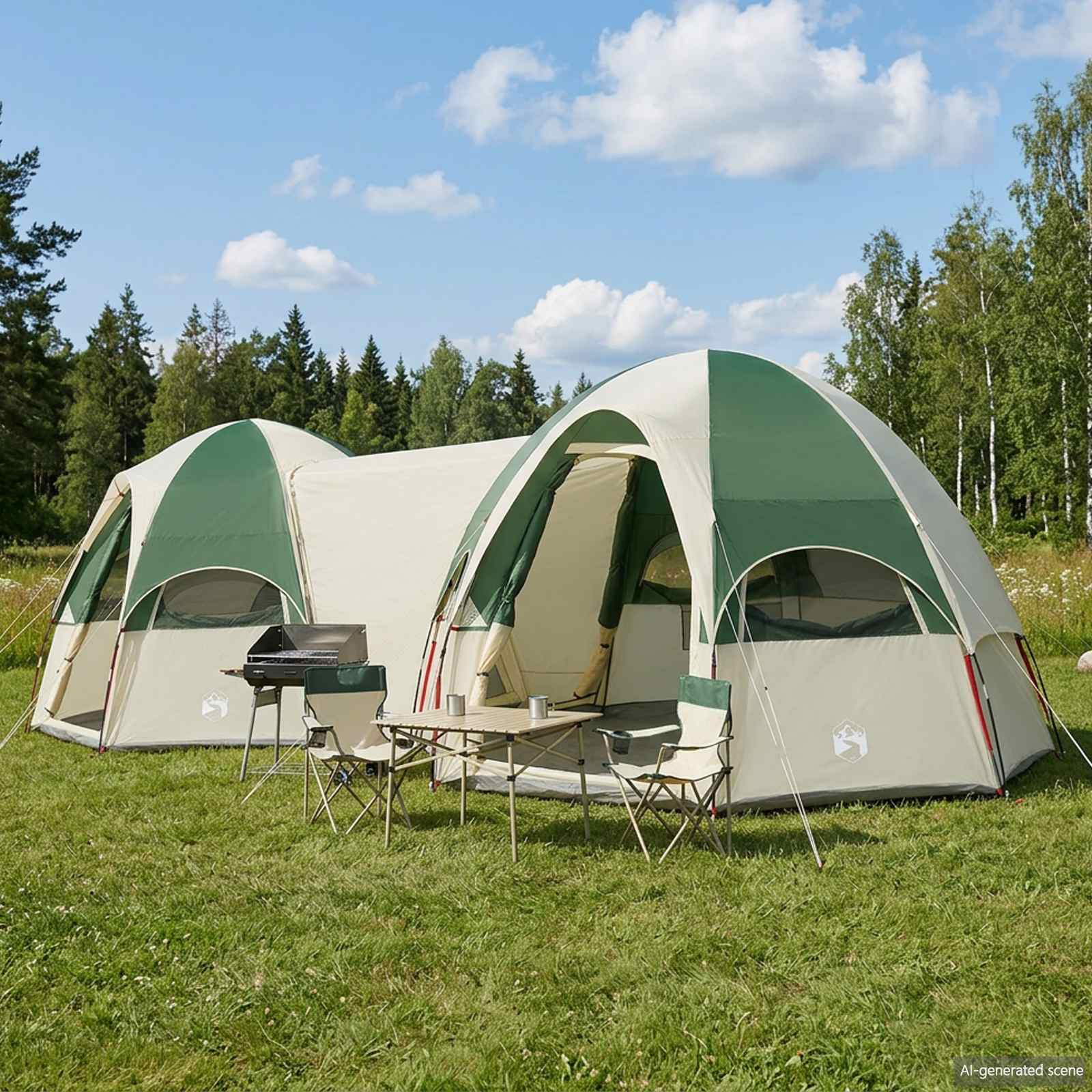 Barraca familiar com cobertura impermeável 14 pessoa verde