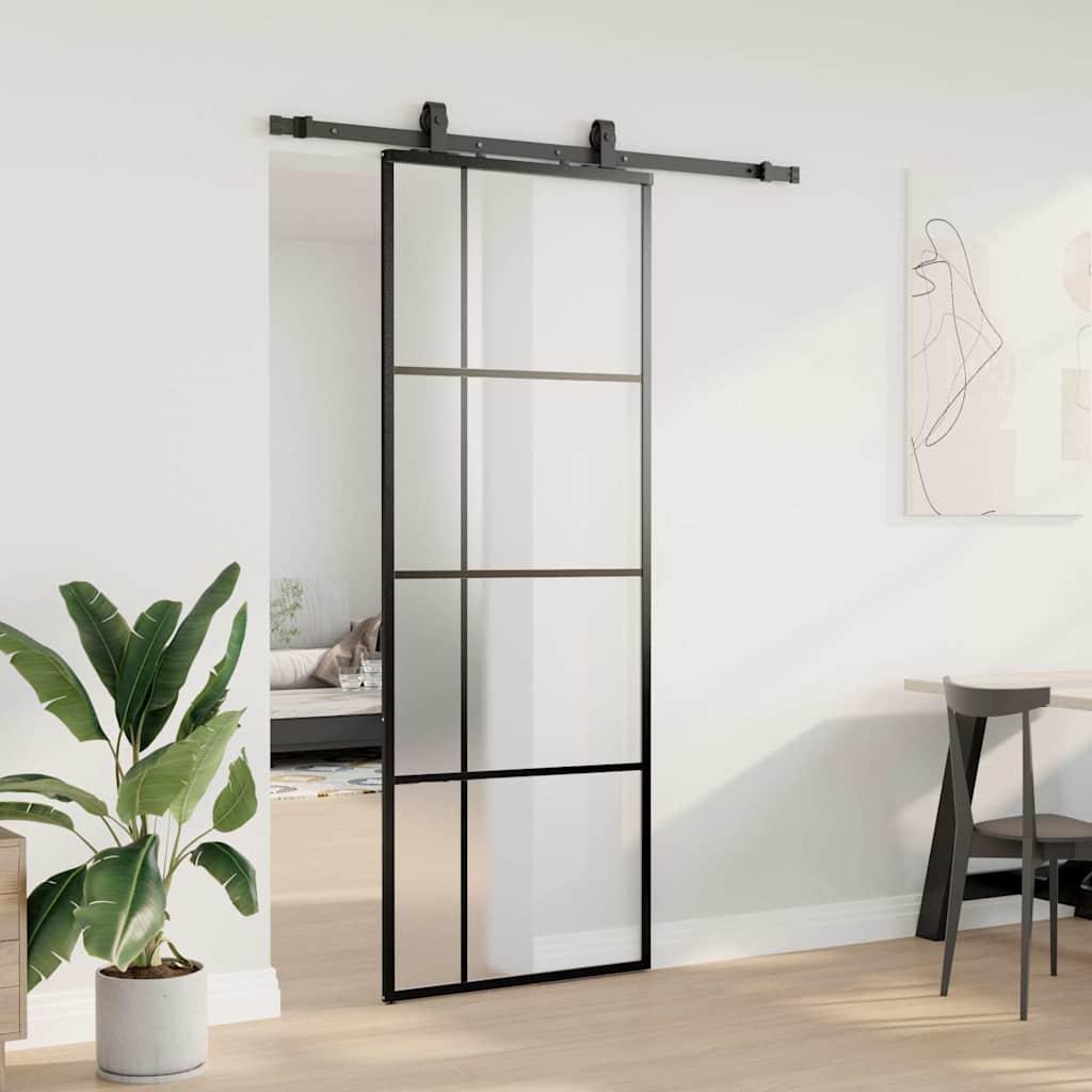 Porta deslizante c/ conj. ferragens 76x205cm vidro esg preto