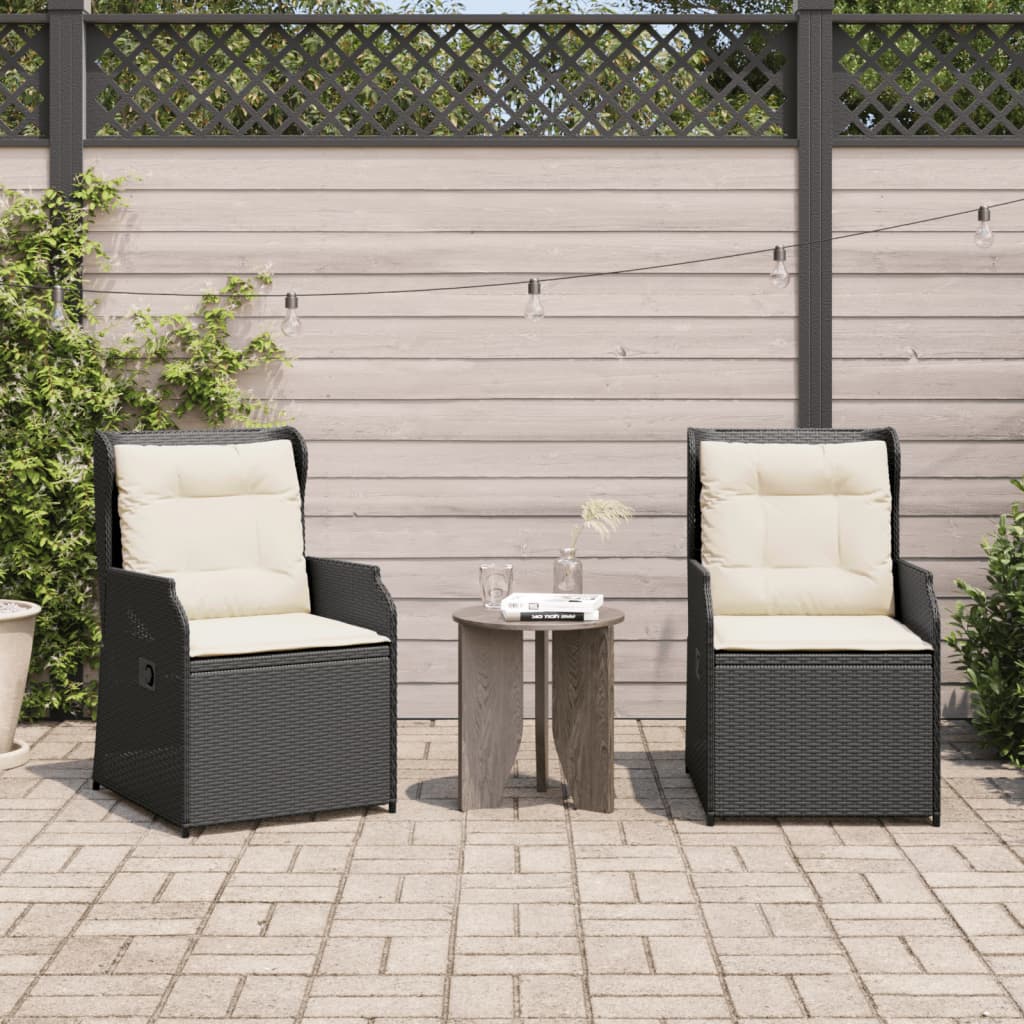 Cadeiras de jardim reclináveis c/ almofadões 2pcs vime PE preto
