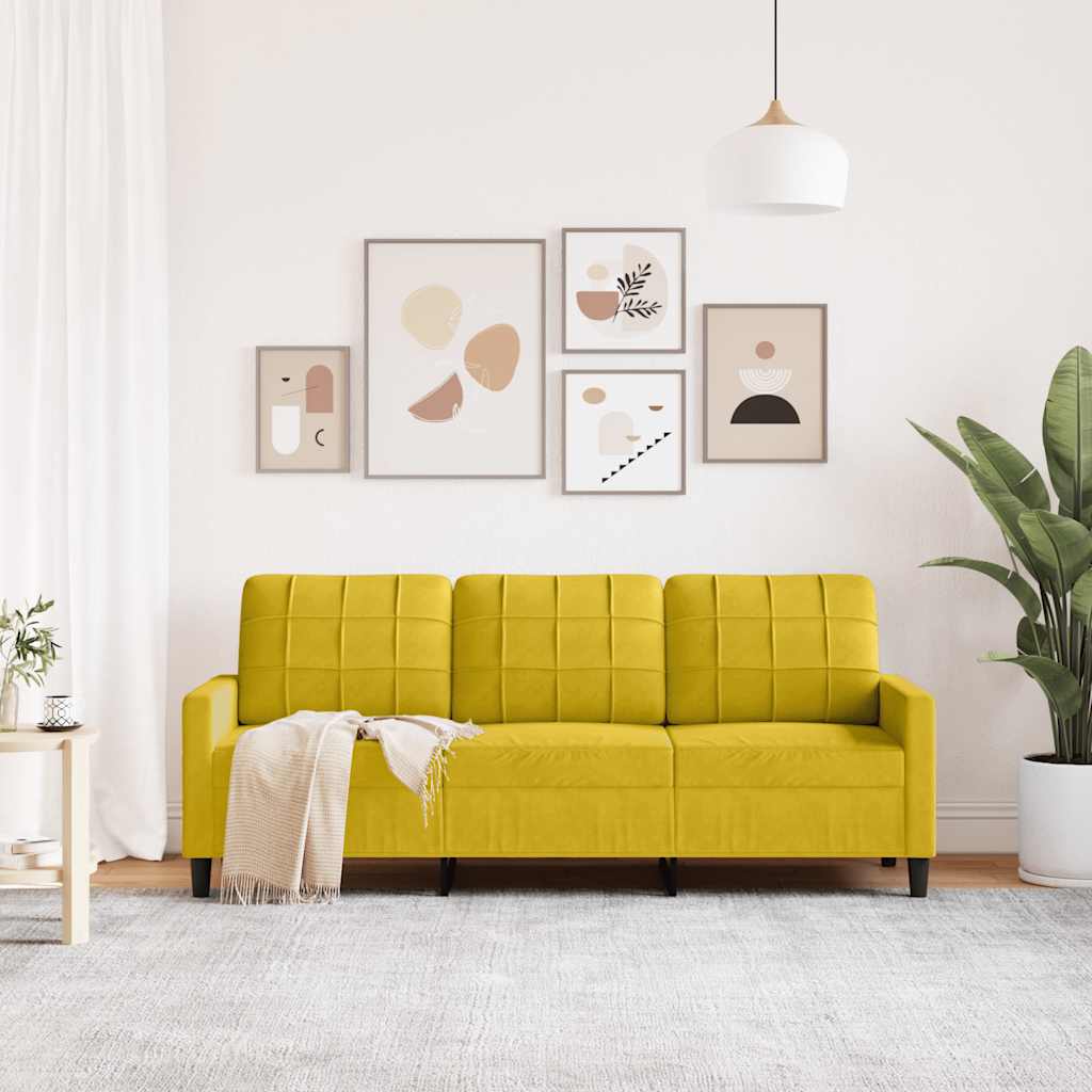 Sofá de 3 lugares 180 cm veludo amarelo