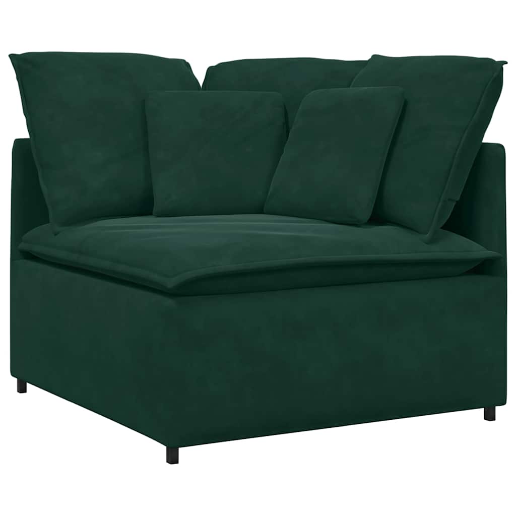 Sofá modular com almofadas em veludo verde escuro