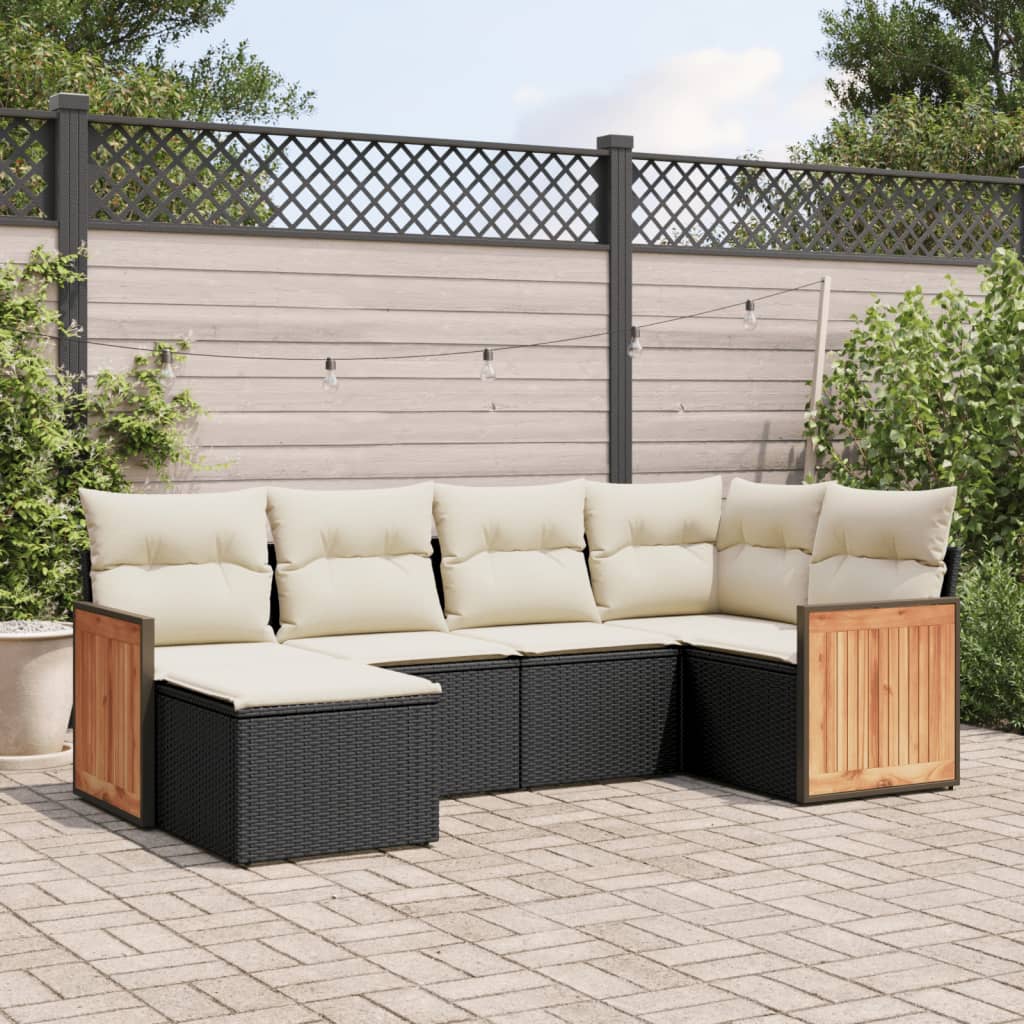 6 Pcs conjunto sofás de jardim c/ almofadões vime PE preto