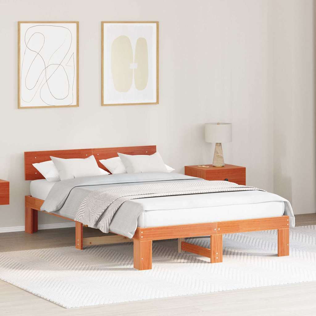 Estrutura da cama com cabeceira marrom cera 120 x 190 cm