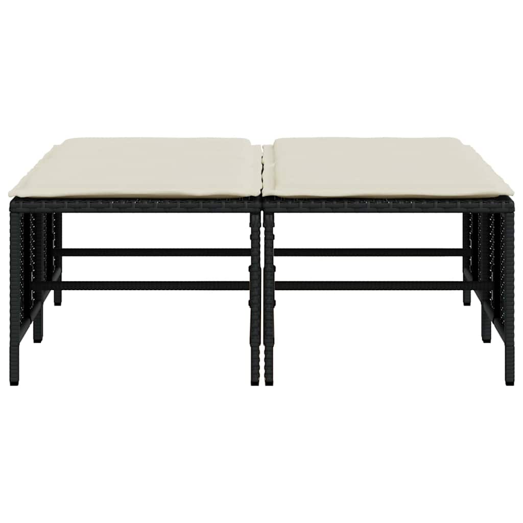 Bancos de jardim com almofadões 4 pcs vime PE preto