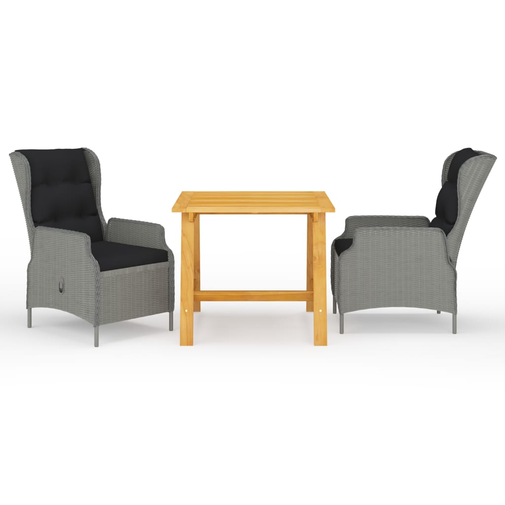 3 Pcs conjunto de jantar para jardim cinzento-claro