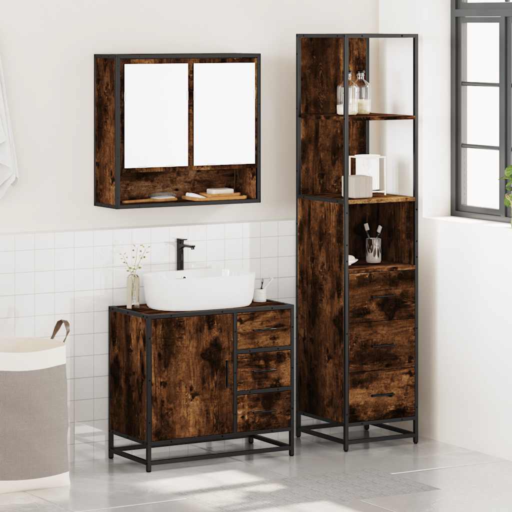 3 Pcs conjunto de móveis wc madeira processada carvalho fumado
