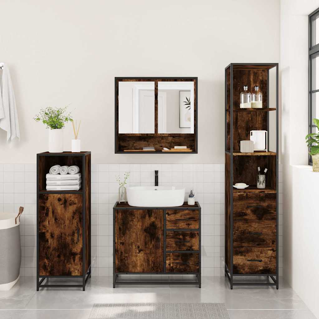 3 Pcs conjunto de móveis wc madeira processada carvalho fumado