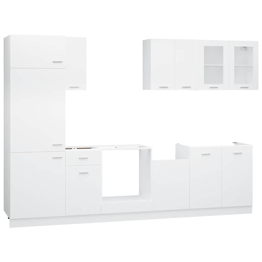 8 Pcs conjunto armários de cozinha derivados de madeira lyon branco