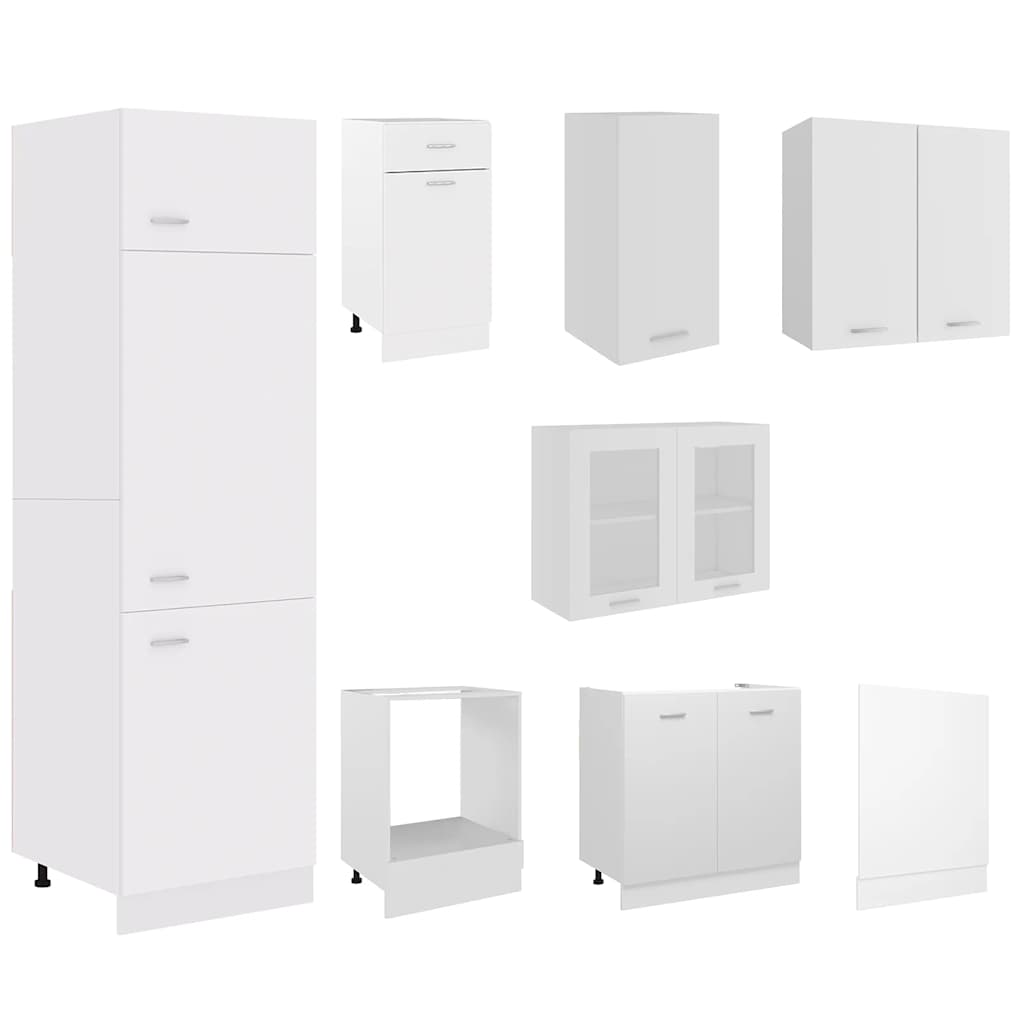 8 Pcs conjunto armários de cozinha derivados de madeira lyon branco