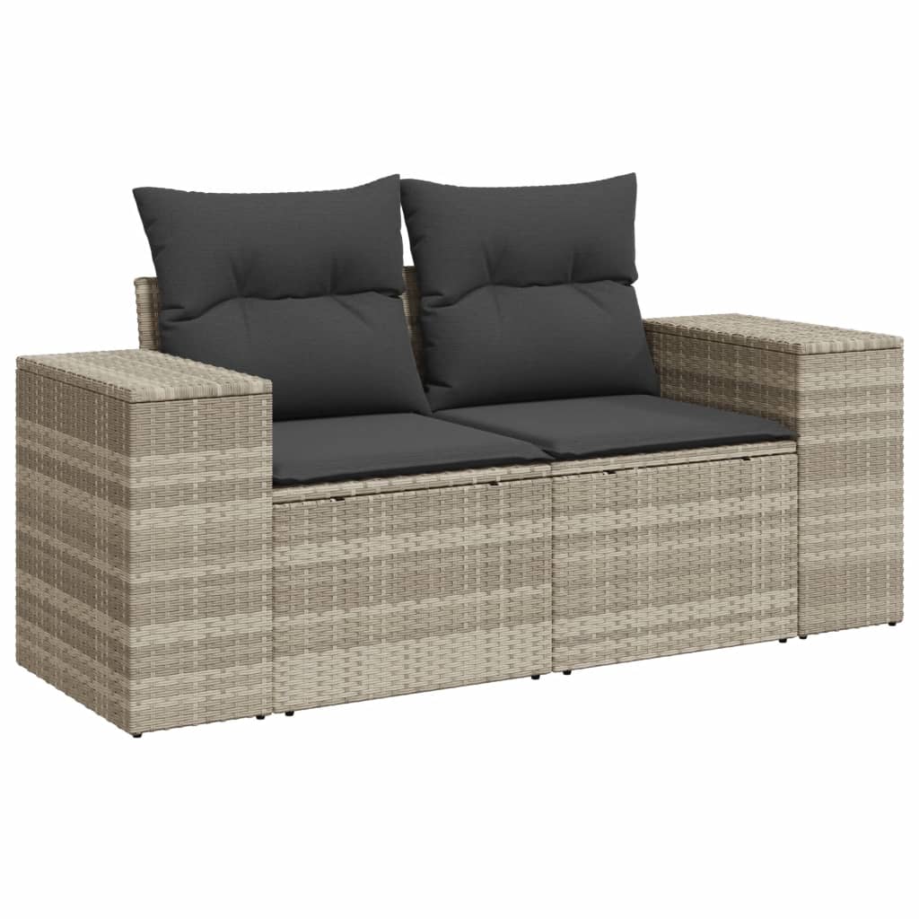 11 Pcs conjunto sofás de jardim c/ almofadões vime PE cinzento