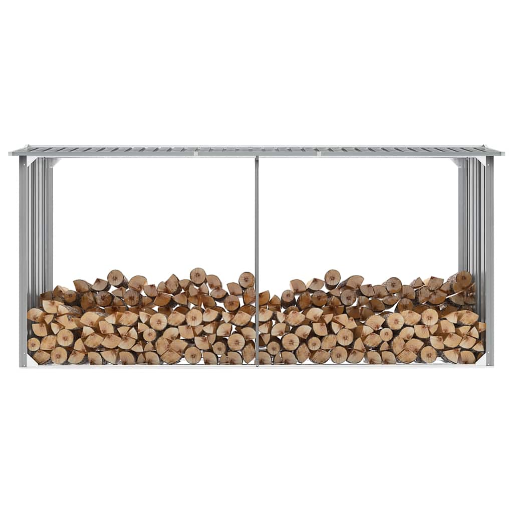 Abrigo jardim p/ arrumação de troncos aço 330x92x153cm cinzento