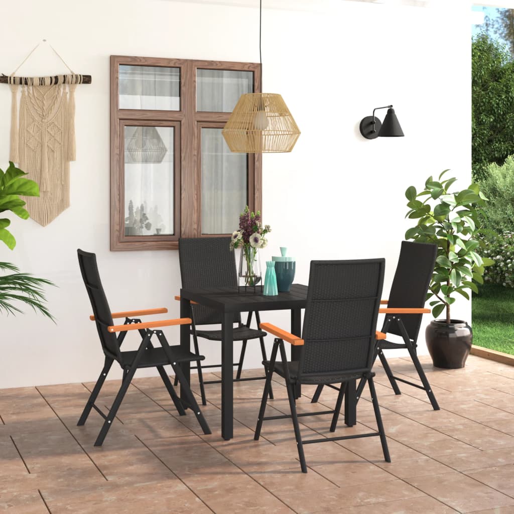 5 Pcs conjunto de jantar para jardim preto e castanho