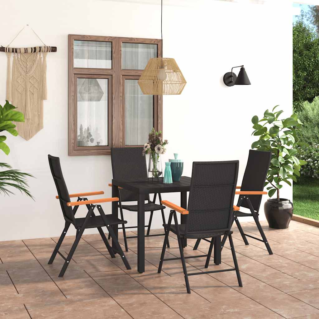 5 Pcs conjunto de jantar para jardim preto e castanho