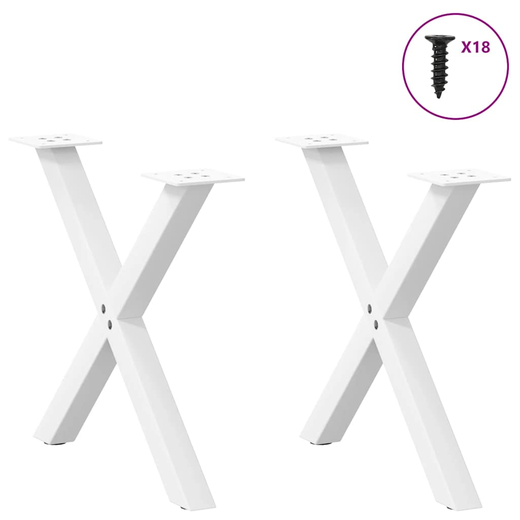 Pés para mesa de centro em formato de x, 2 peças, branco, 50x (42-43) cm, aço