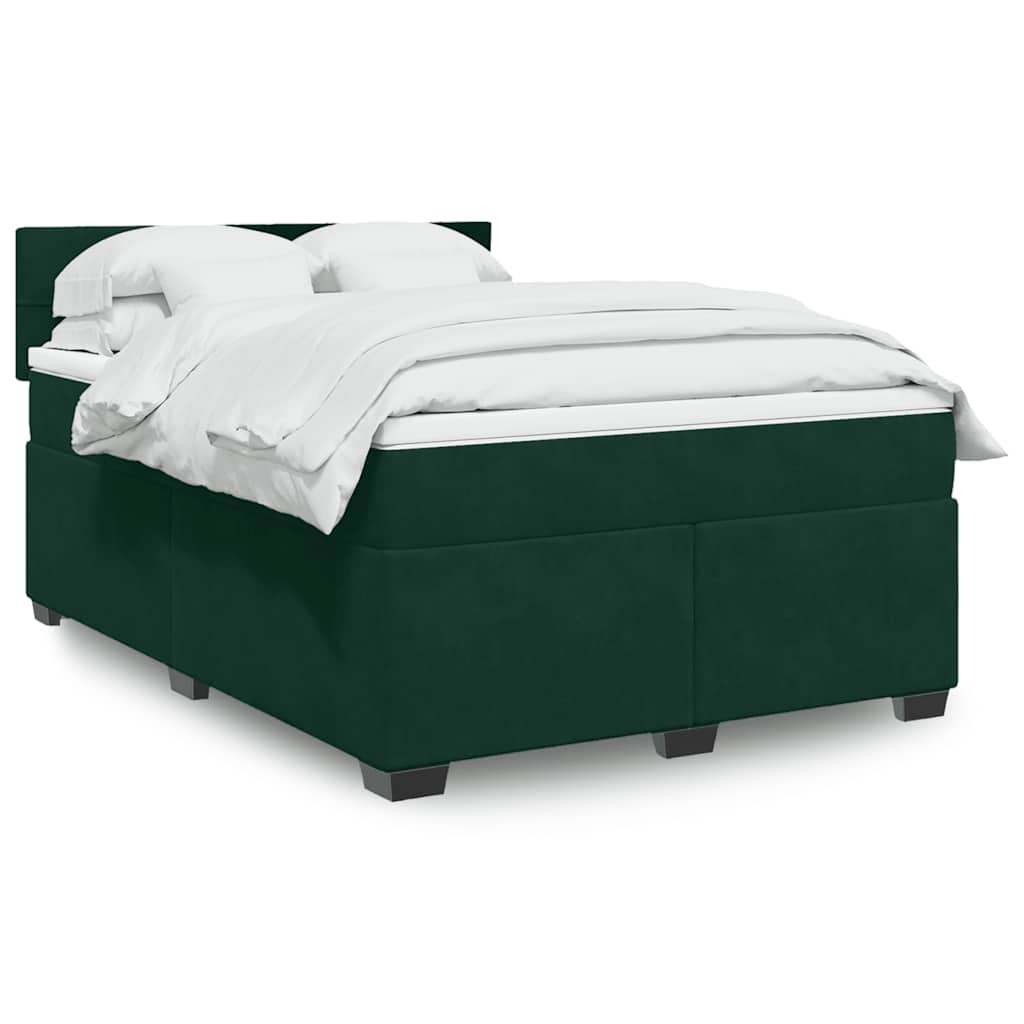 Cama com molas/colchão 140x190 cm veludo verde-escuro