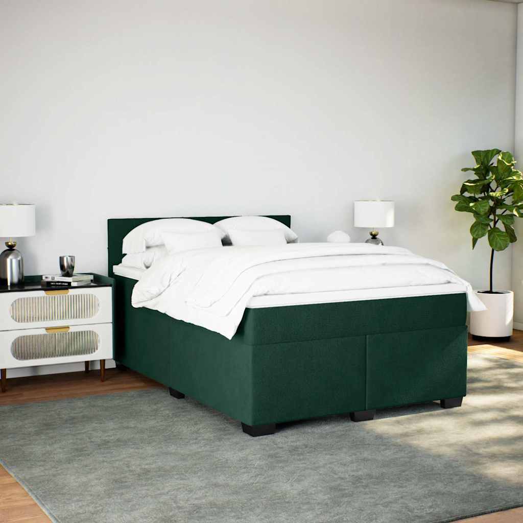 Cama com molas/colchão 140x190 cm veludo verde-escuro