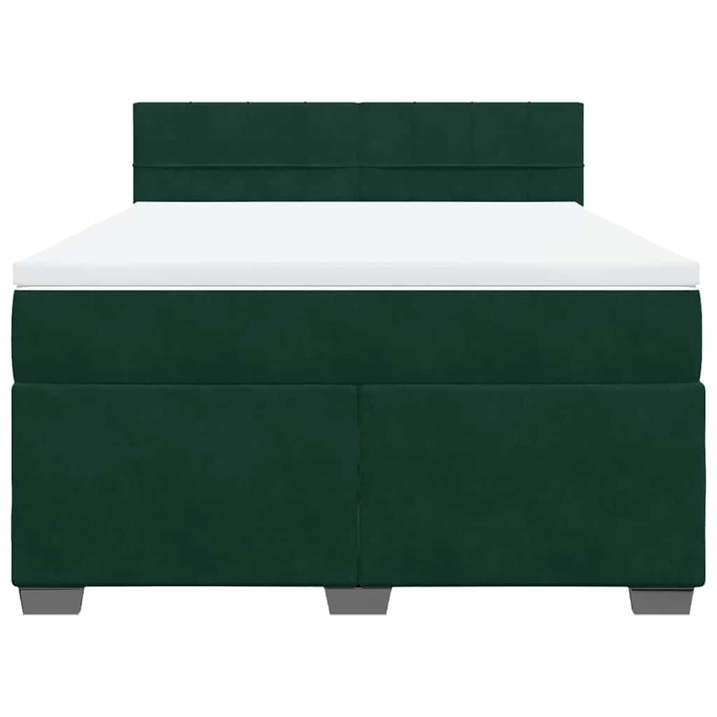 Cama com molas/colchão 140x190 cm veludo verde-escuro
