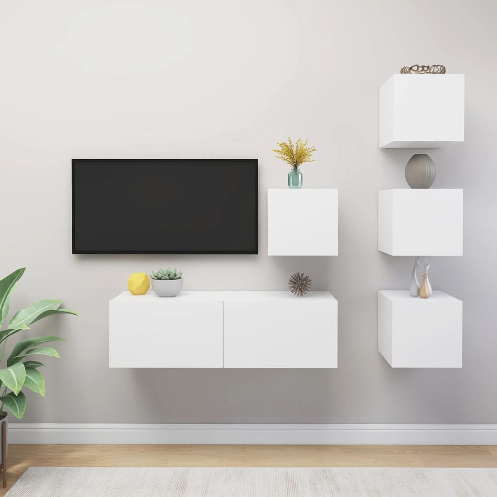5 Pcs conjunto de móveis de TV contraplacado branco