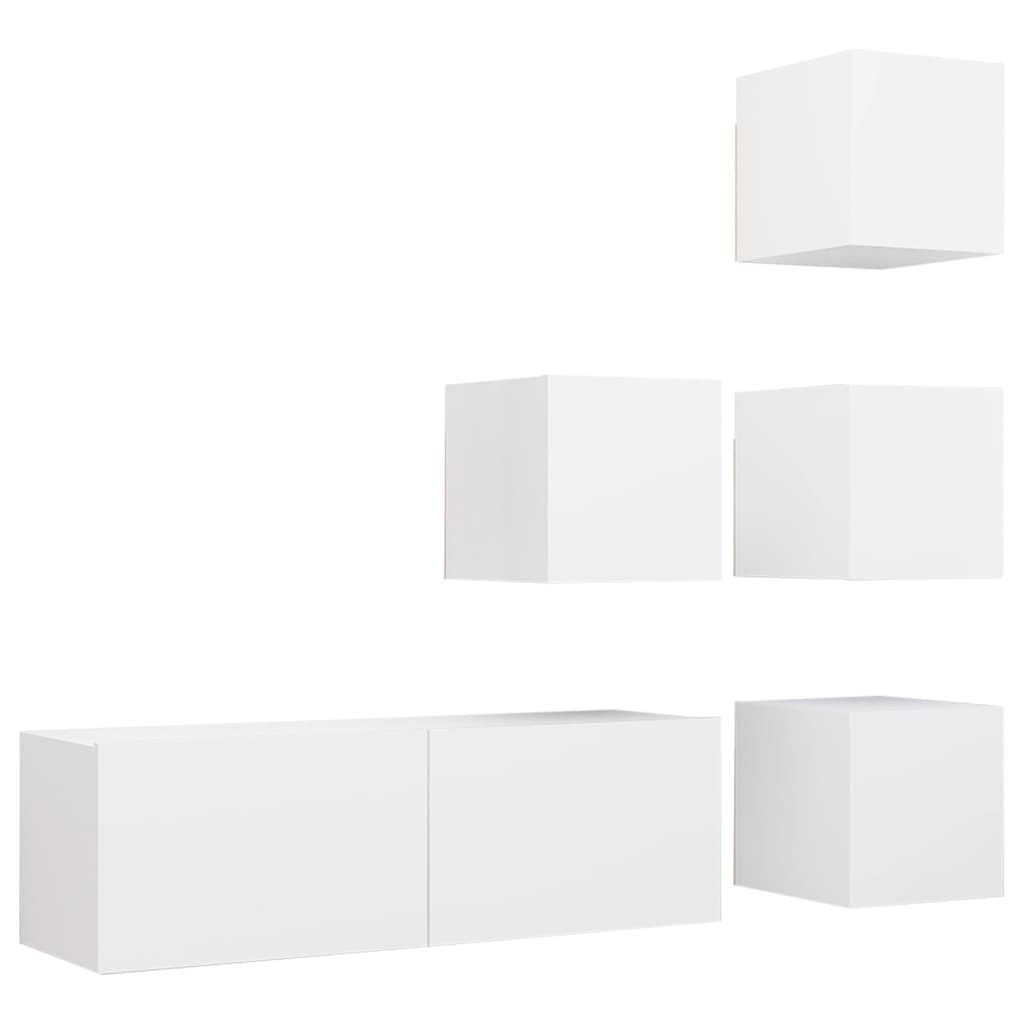 5 Pcs conjunto de móveis de TV contraplacado branco