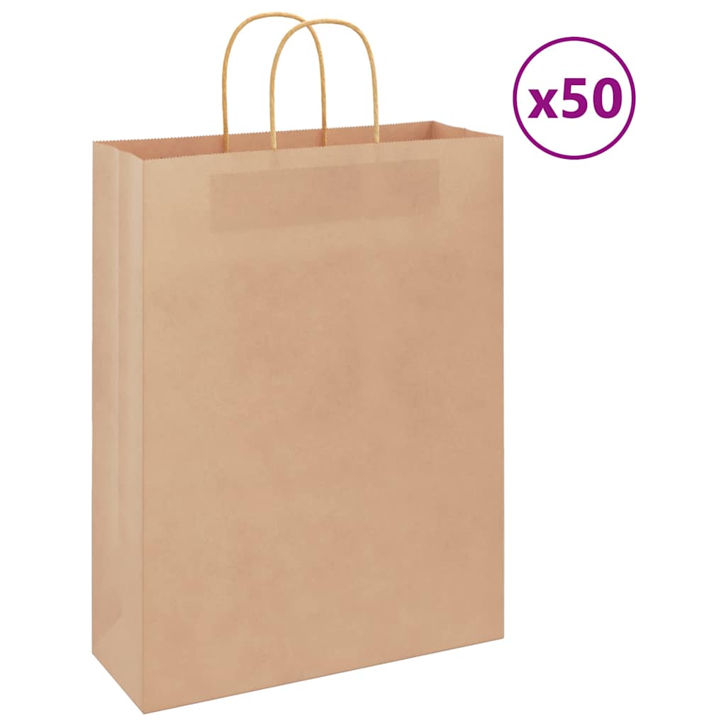 Sacos de papel 50 unid com alças castanho 32x12x42 cm