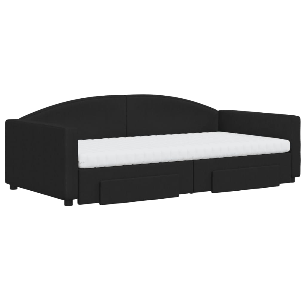 Sofá-cama com gavetão e gavetas 100x200 cm tecido preto