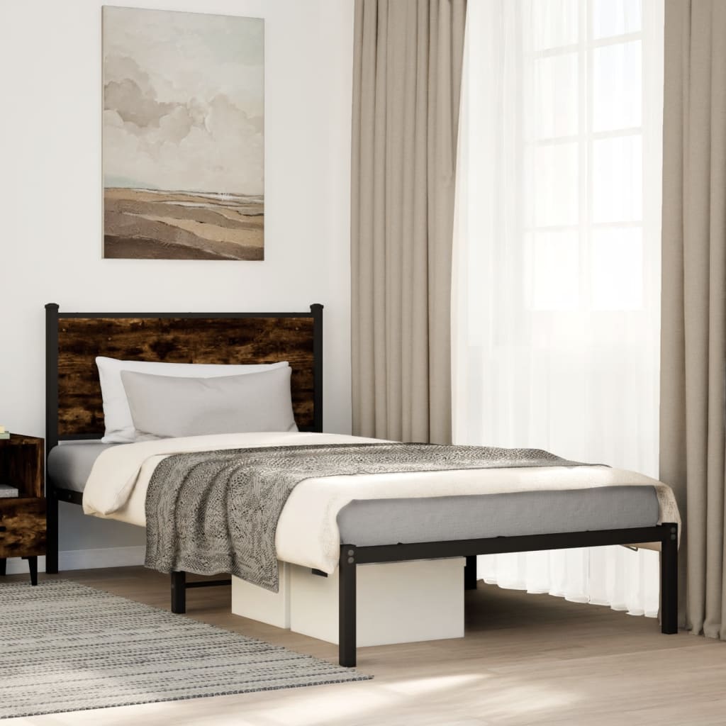 Estrutura de cama sem colchão 107x203 cm metal carvalho fumado