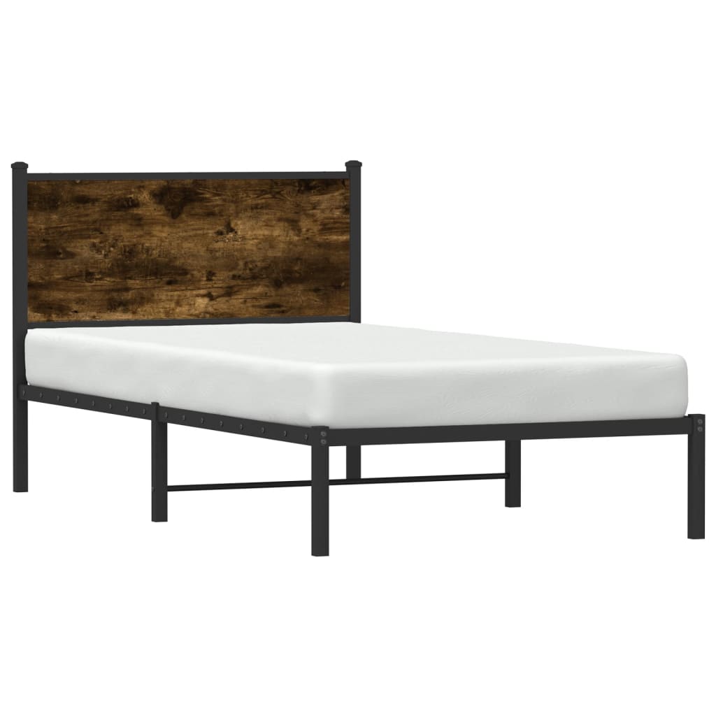 Estrutura de cama sem colchão 107x203 cm metal carvalho fumado