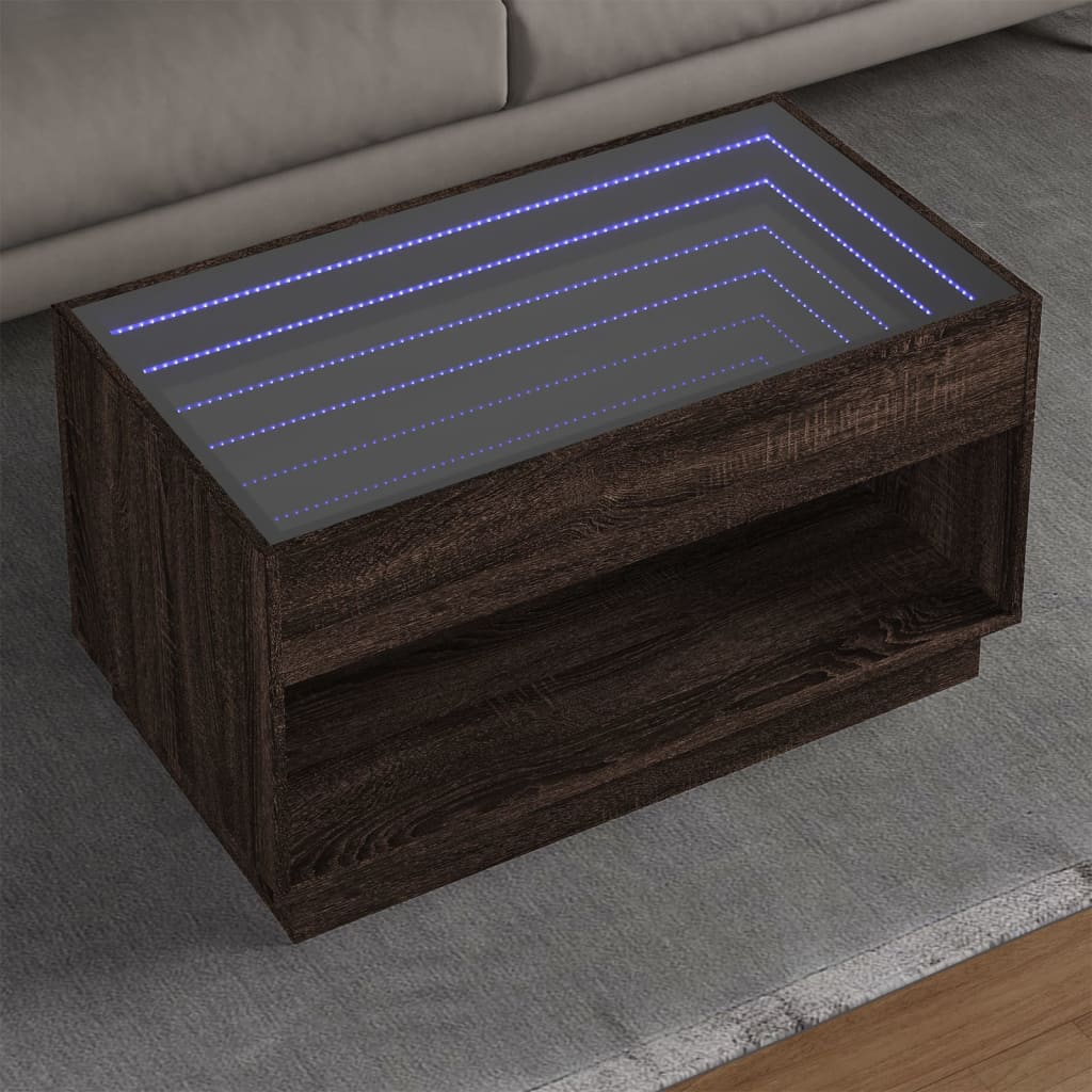 Mesa de centro luzes LED infinity 90x50x50 cm carvalho castanho