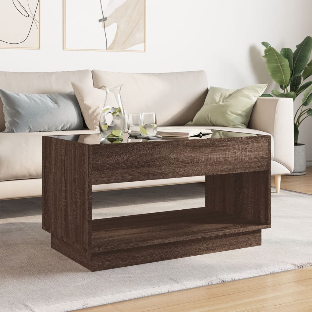 Mesa de centro luzes LED infinity 90x50x50 cm carvalho castanho
