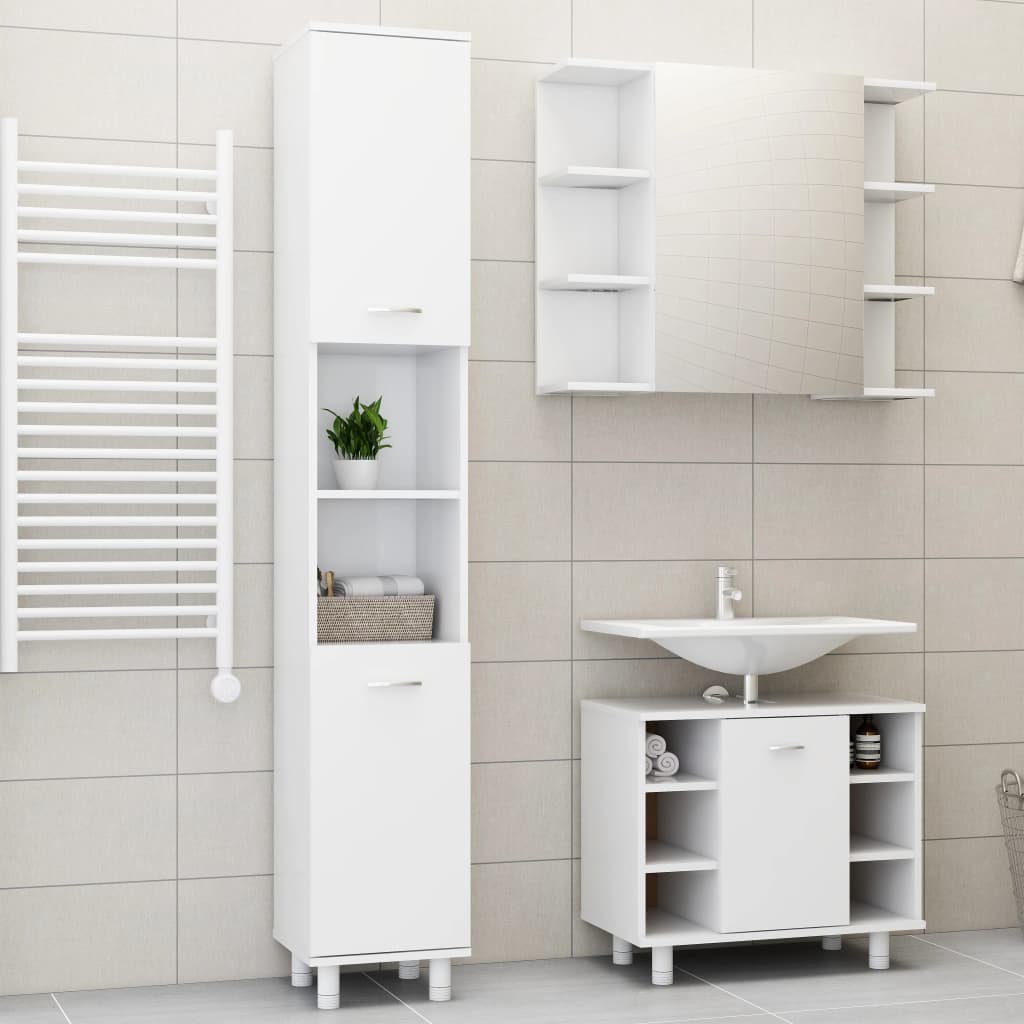 3 Pcs conjunto de móveis de casa de banho contraplacado branco