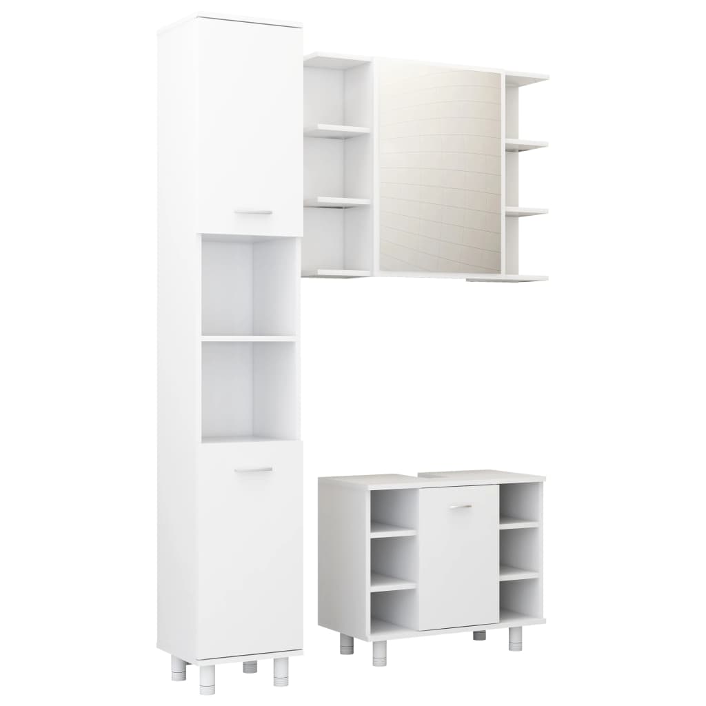 3 Pcs conjunto de móveis de casa de banho contraplacado branco