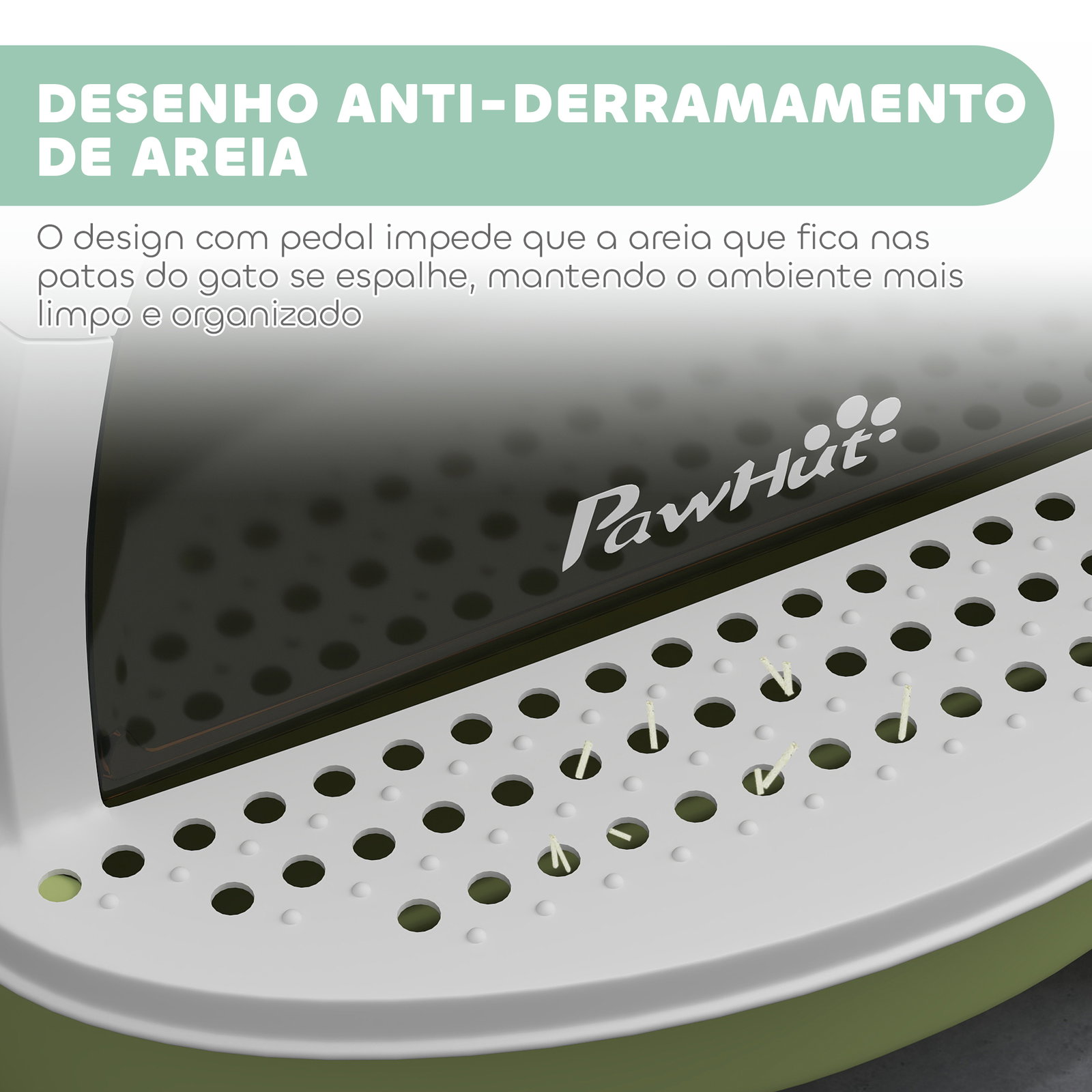 Caixa de areia para gatos fechada com tampa e bandeja amovíveis filtro de carvão e pá 40,5x52x39 cm branco e verde