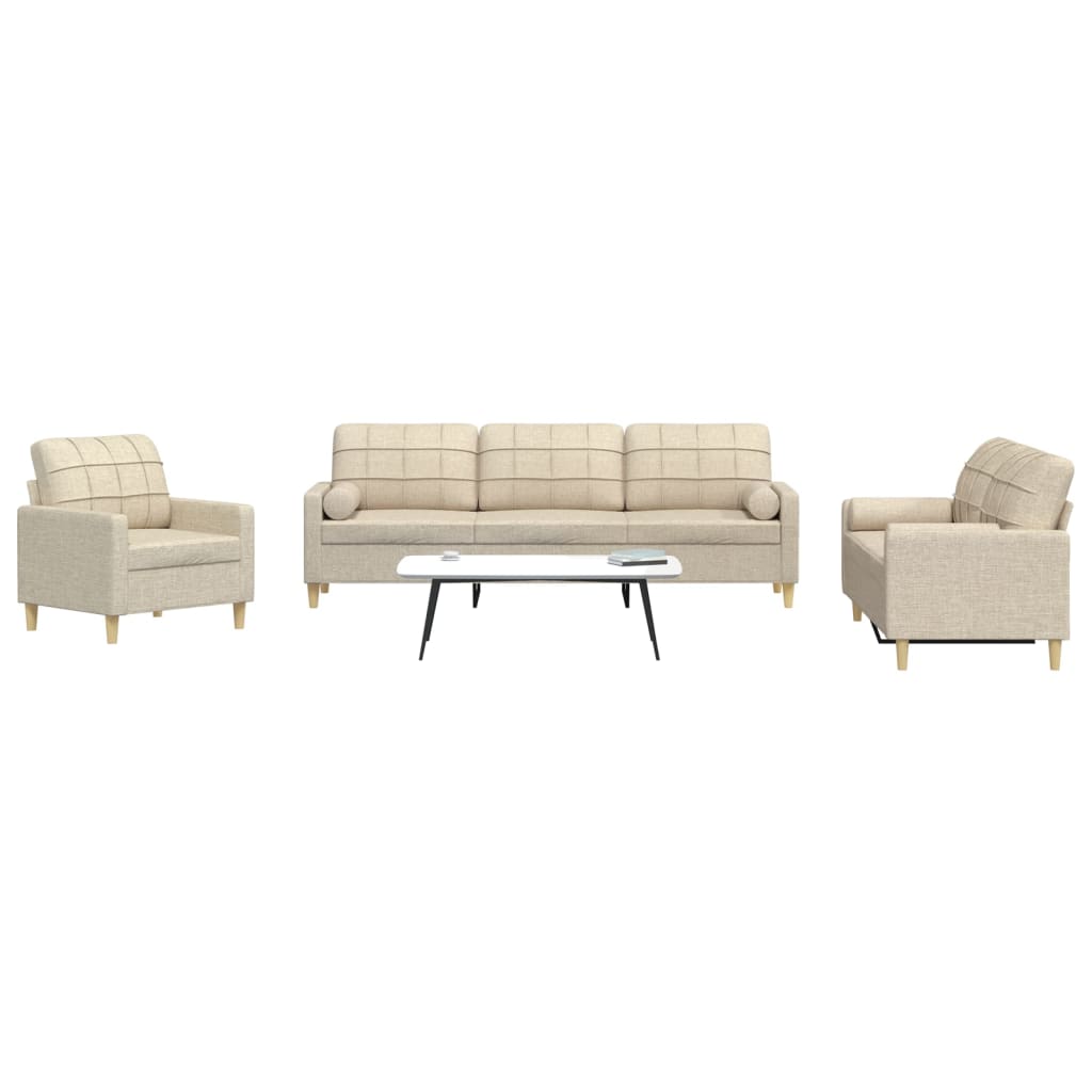 3Pcs conjunto de sofás c/ almofadas decorativas tecido creme